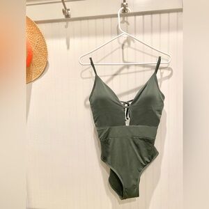 New Chic Becca Army Green One-Piece Swimsuit Size: Medium